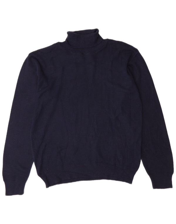 Vintage Mens Turtle Neck Jumper Sweater IT 52 Large Navy Blue Virgin Wool