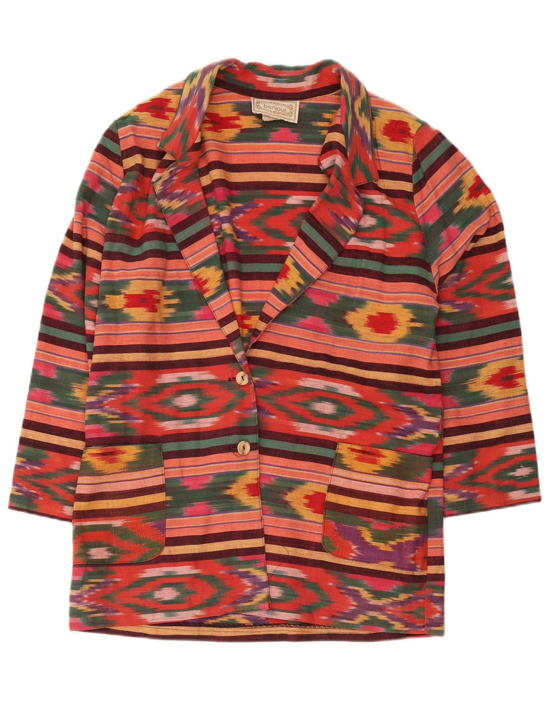 Vintage Womens 2 Button Blazer Jacket UK 18 XL Multicoloured Ikat Cotton