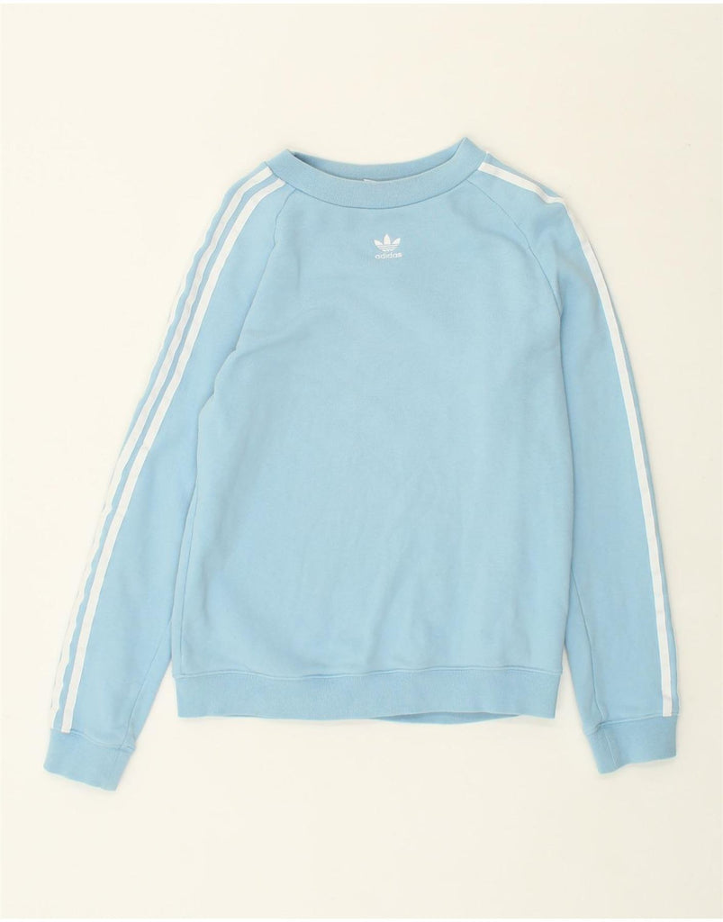 ADIDAS Womens Graphic Sweatshirt Jumper UK 12 Medium  Blue Cotton | Vintage Adidas | Thrift | Second-Hand Adidas | Used Clothing | Messina Hembry 