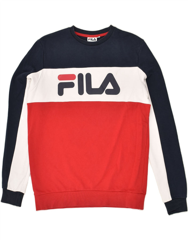 FILA Mens Graphic Sweatshirt Jumper Small Multicoloured Colourblock Cotton | Vintage Fila | Thrift | Second-Hand Fila | Used Clothing | Messina Hembry 