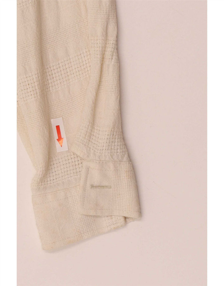 Vintage Mens Shirt Large Off White Geometric Linen