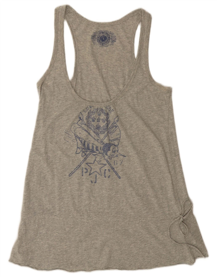 POLO RALPH LAUREN Womens Graphic Vest Top UK 14 Large Grey Cotton