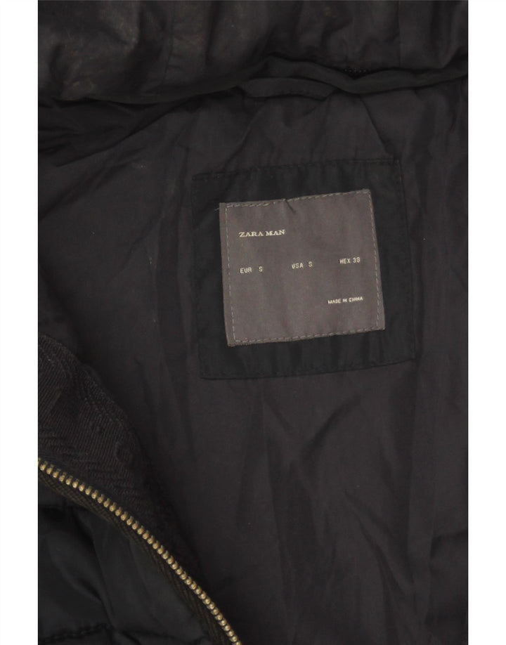 Zara Mens Hooded Padded Jacket UK 36 Small Navy Blue Polyester