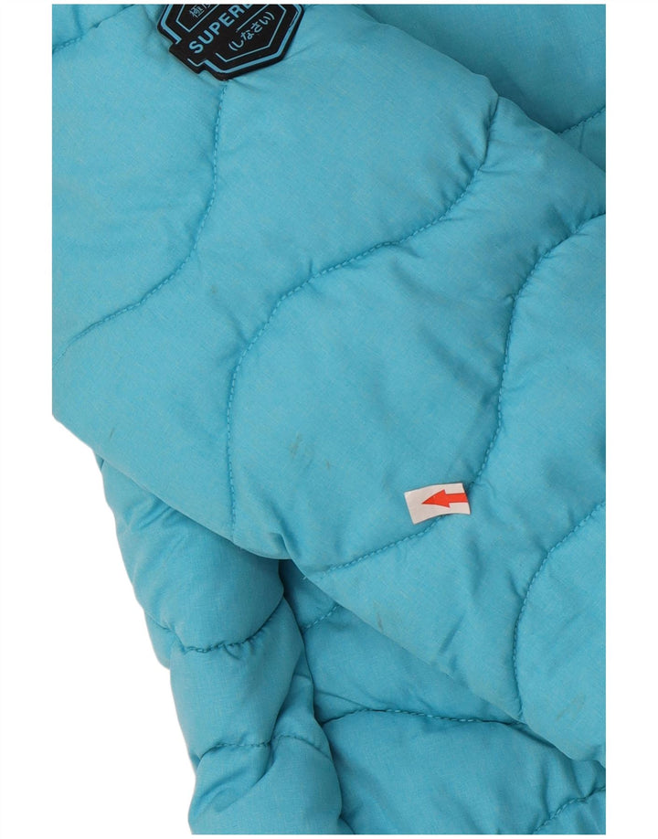 Superdry Womens Hooded Padded Jacket UK 8 Small Blue Polyester