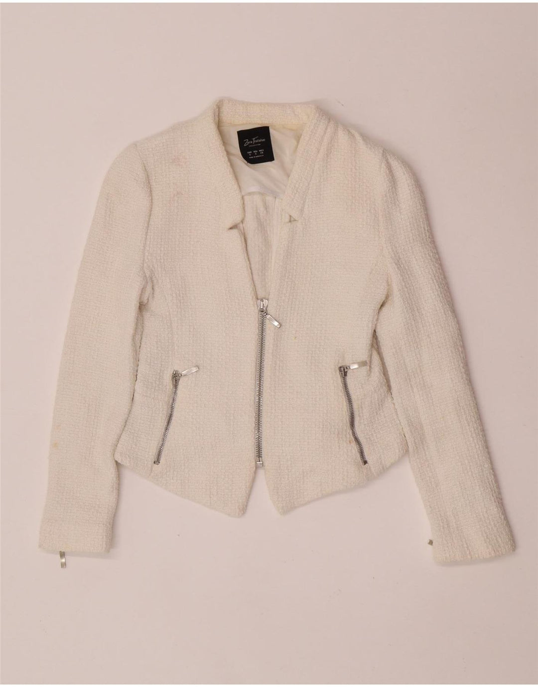 Zara Womens Crop Blazer Jacket UK 8 Small White Cotton