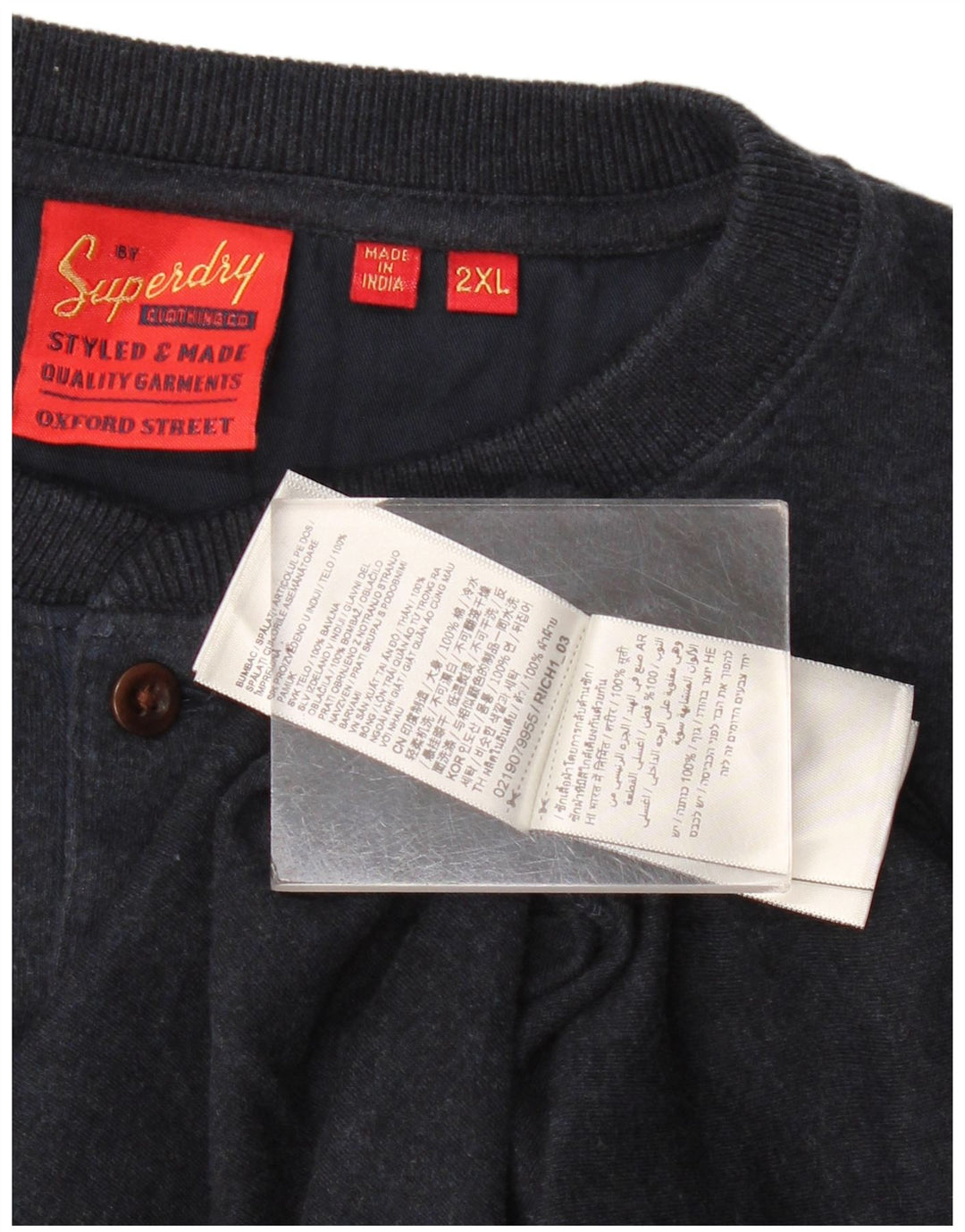 Superdry Mens Top Long Sleeve 2XL Navy Blue Cotton