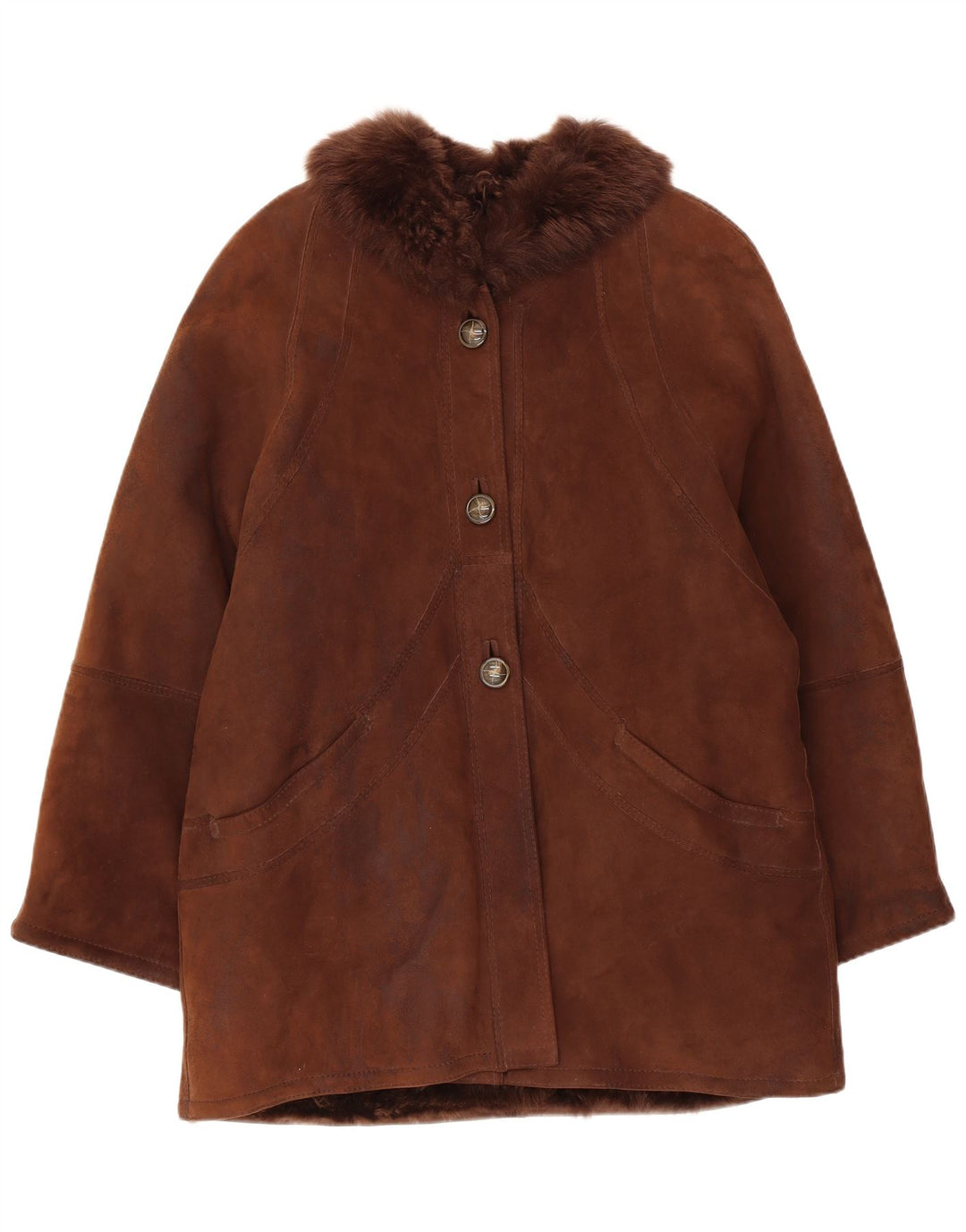 Vintage Womens Shearling Coat UK 14 Large Brown