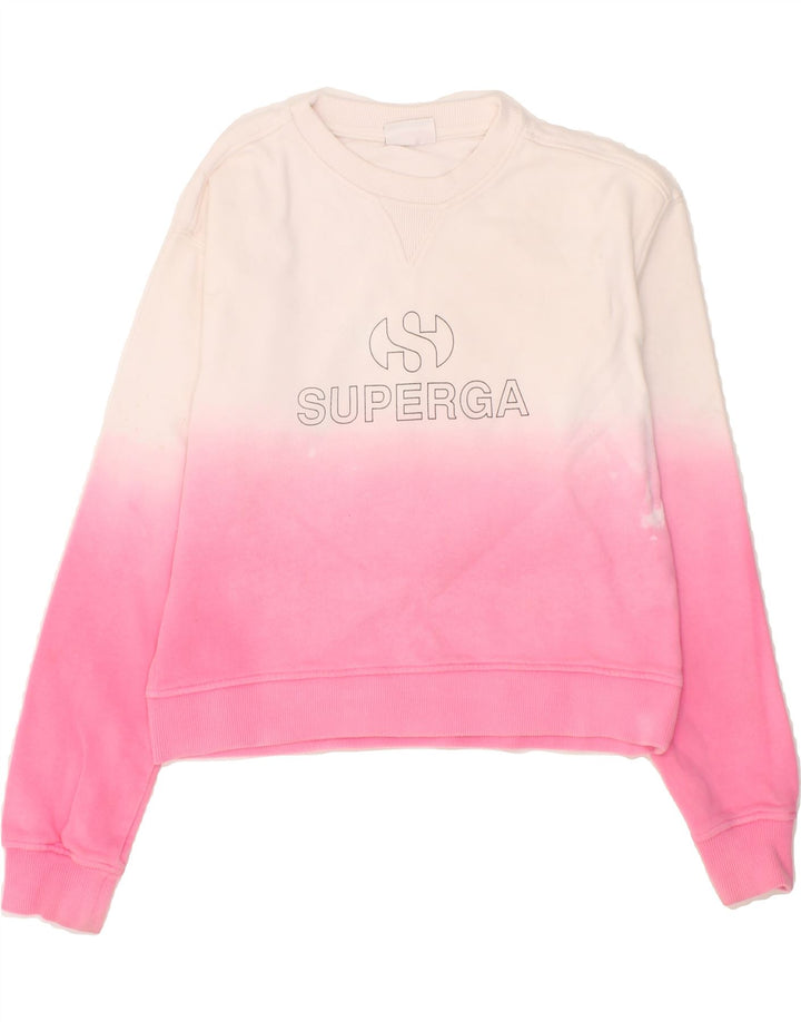 SUPERGA Girls Graphic Crop Sweatshirt Jumper 9-10 Years Medium Pink Vintage Superga and Second-Hand Superga from Messina Hembry 