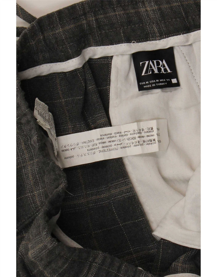 Zara Mens Tapered Chino Trousers Medium W31 L27 Grey Check Polyester