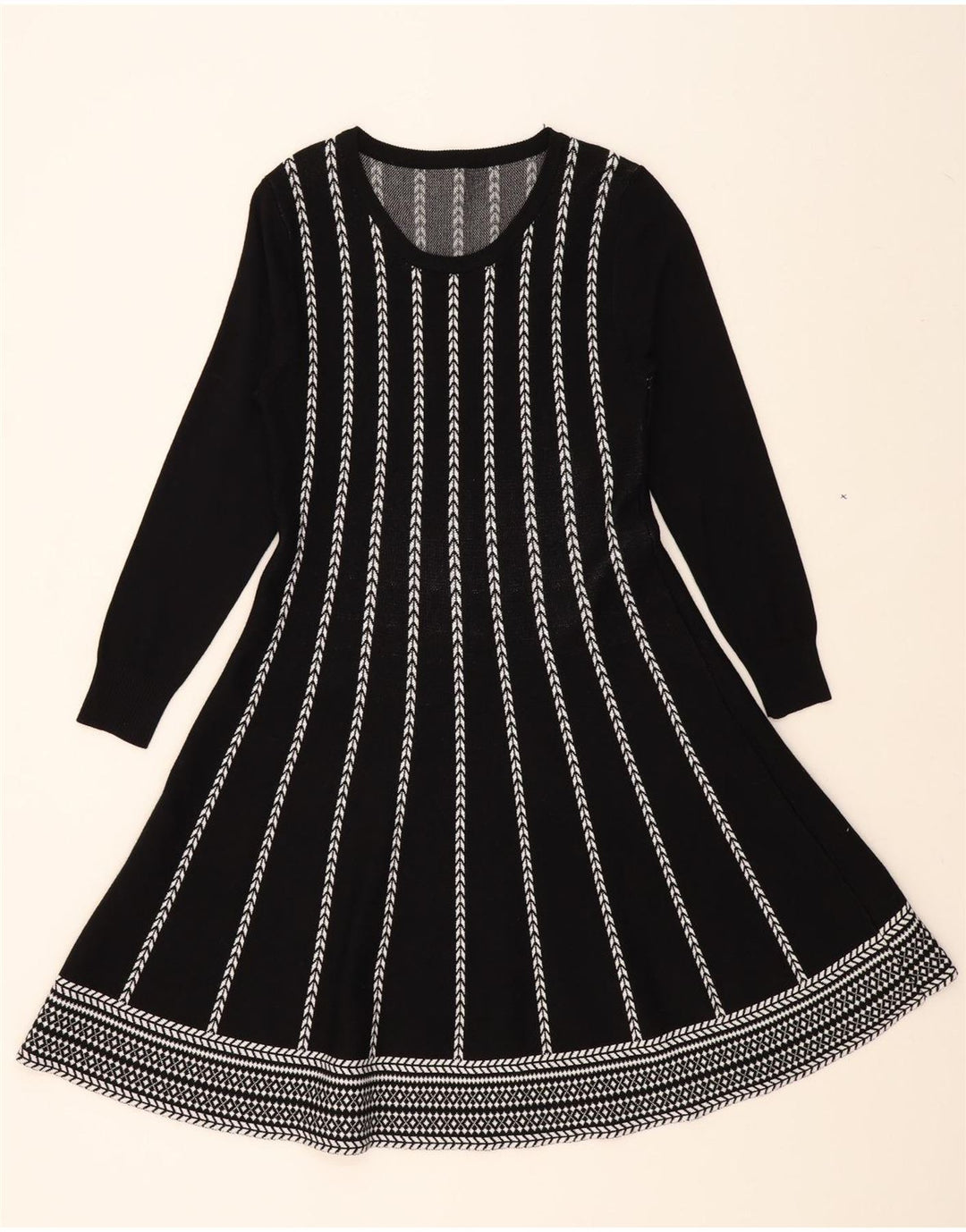 VINTAGE Womens Knit A-Line Dress UK 12 Medium Black Striped Polyamide Vintage Vintage and Second-Hand Vintage from Messina Hembry 
