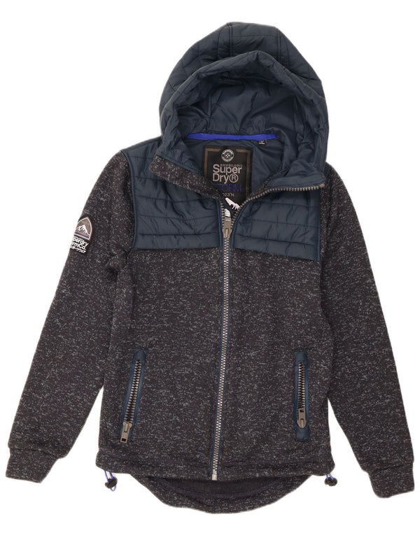 Superdry Mens Zip Hoodie Sweater Small Grey Flecked Polyester