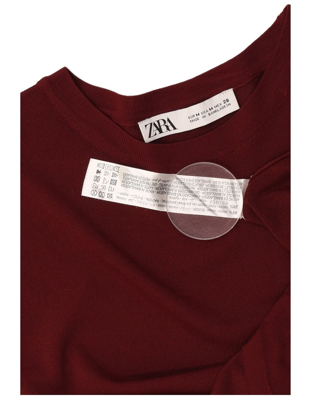 Zara Womens T-Shirt Top UK 12 Medium Burgundy Viscose