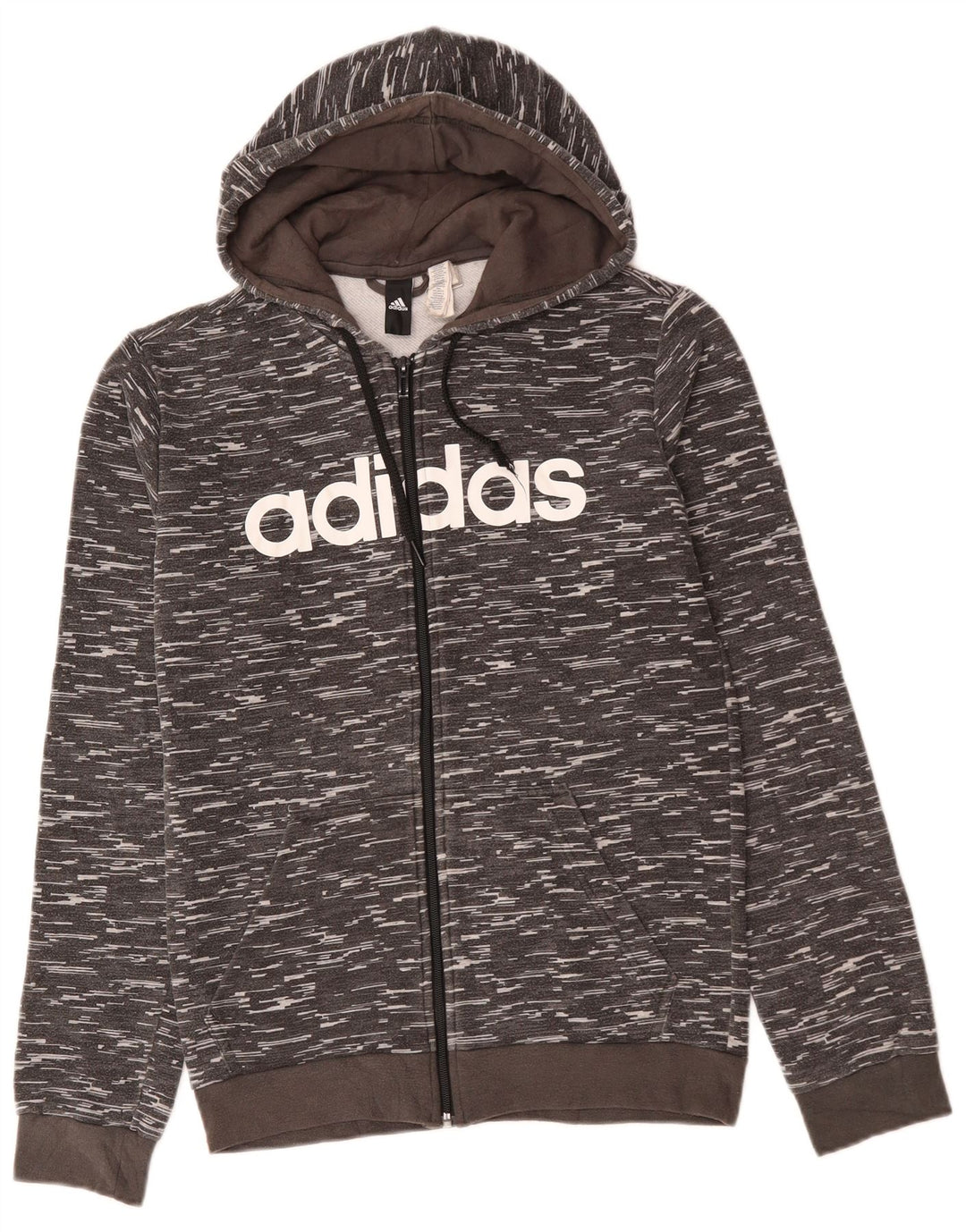 ADIDAS Mens Graphic Zip Hoodie Sweater Medium Grey Flecked Cotton