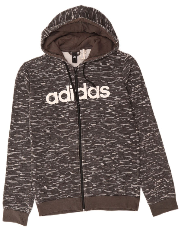 ADIDAS Mens Graphic Zip Hoodie Sweater Medium Grey Flecked Cotton