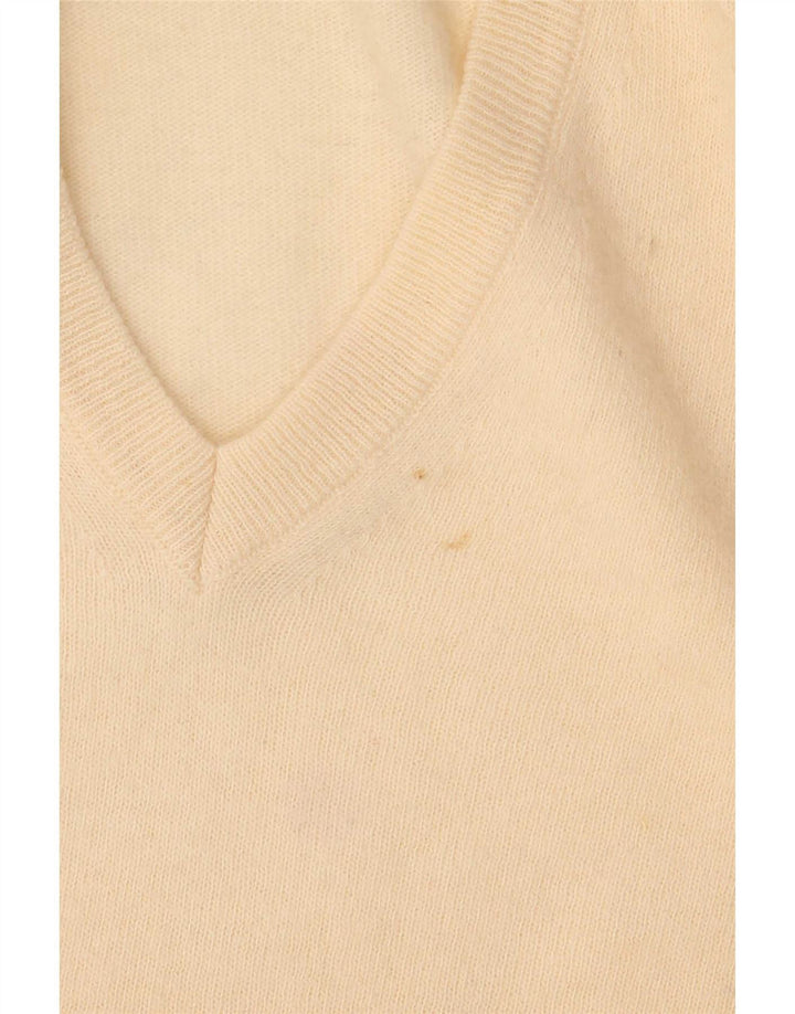Kappa Mens V-Neck Jumper Sweater Large Beige Wool