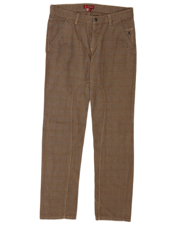 SIVIGLIA Mens Regular Fit Casual Trousers W34 L34 Brown Houndstooth Cotton