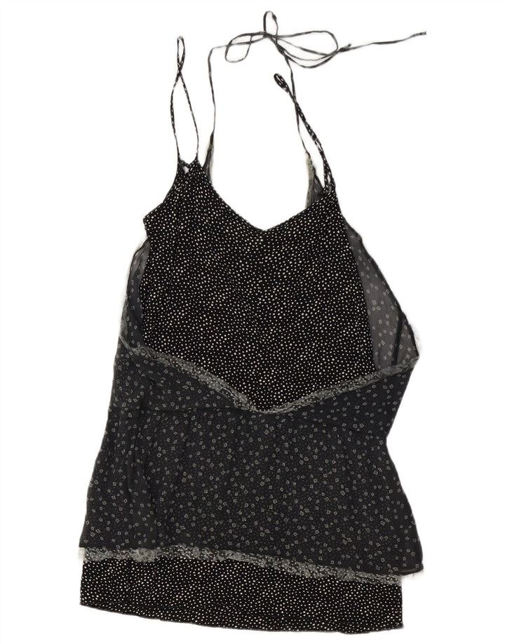 BENETTON Womens Sleeveless Blouse Top UK 10 Small Black Spotted