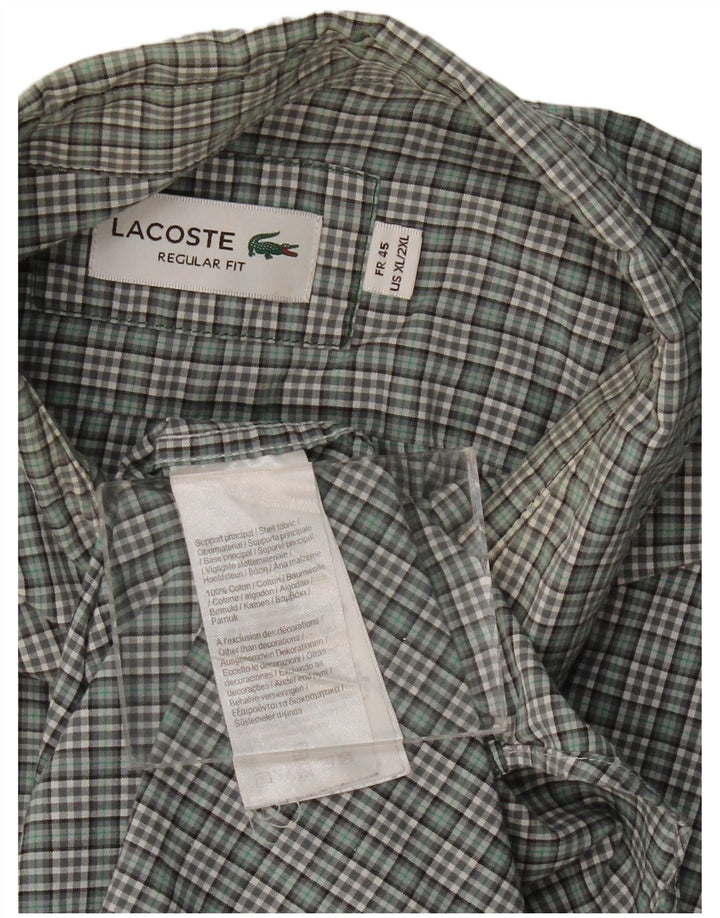 LACOSTE Mens Regular Fit Shirt Size 45 XL Green Check Cotton