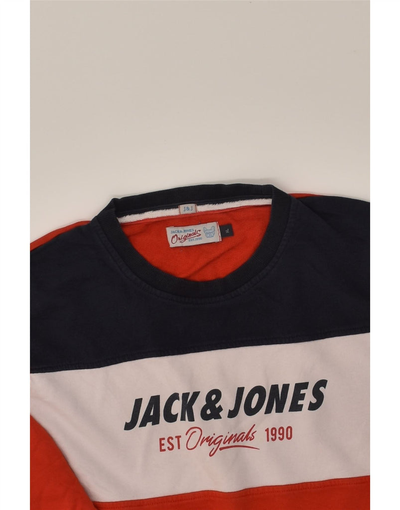 JACK & JONES Mens Graphic Sweatshirt Jumper XL Red Colourblock Cotton | Vintage Jack & Jones | Thrift | Second-Hand Jack & Jones | Used Clothing | Messina Hembry 