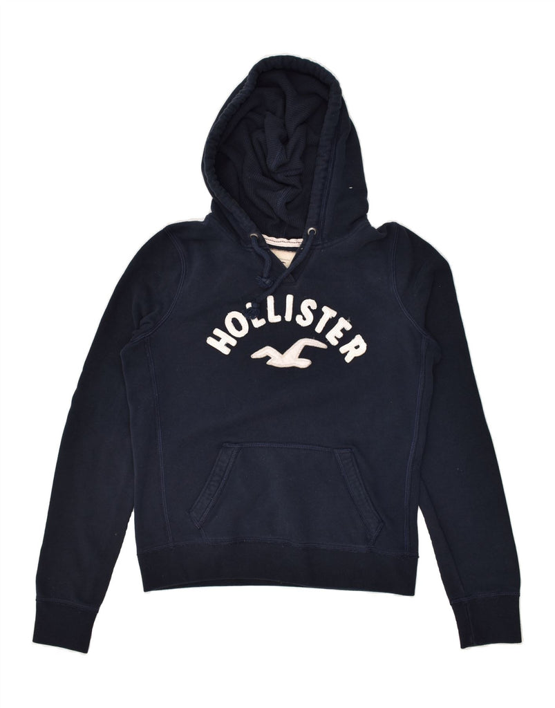 HOLLISTER Womens Graphic Hoodie Jumper UK 16 Large Navy Blue Cotton | Vintage Hollister | Thrift | Second-Hand Hollister | Used Clothing | Messina Hembry 