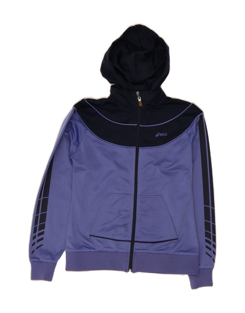 ASICS Womens Zip Hoodie Sweater UK 10 Small Purple Colourblock Polyester Vintage Asics and Second-Hand Asics from Messina Hembry 