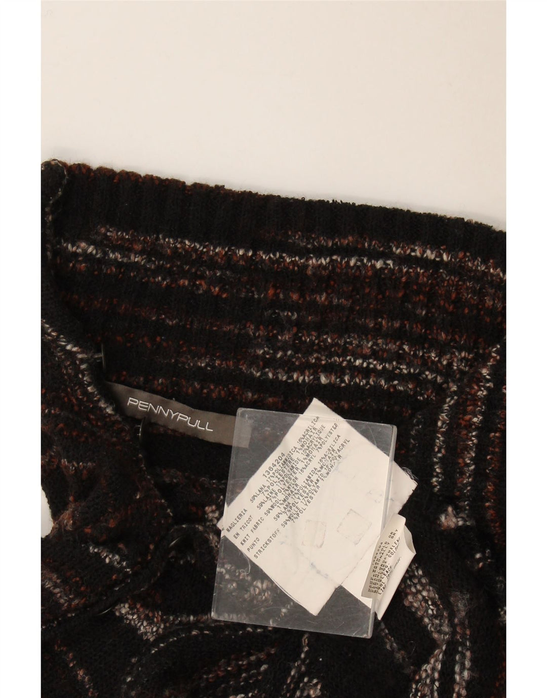 Penny Pull Womens Shawl Neck Jumper Sweater UK 8 Small Brown Flecked Wool