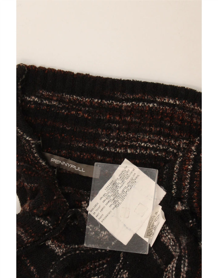 Penny Pull Womens Shawl Neck Jumper Sweater UK 8 Small Brown Flecked Wool