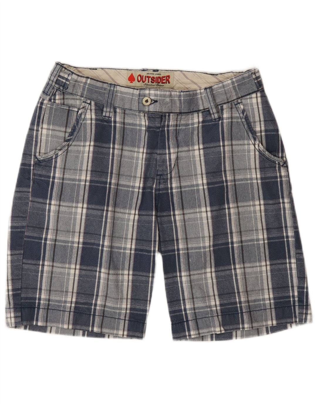 Outsider Mens Chino Shorts W30 Medium Blue Check Cotton