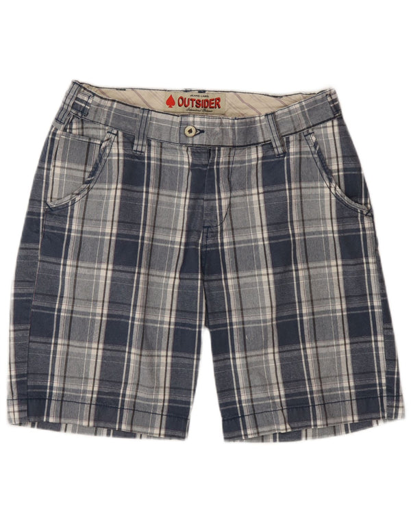 Outsider Mens Chino Shorts W30 Medium Blue Check Cotton