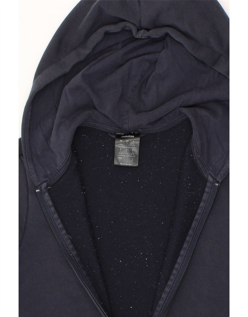 ADIDAS Womens Graphic Zip Hoodie Sweater UK 8/10 Small Navy Blue Cotton Vintage Adidas and Second-Hand Adidas from Messina Hembry 