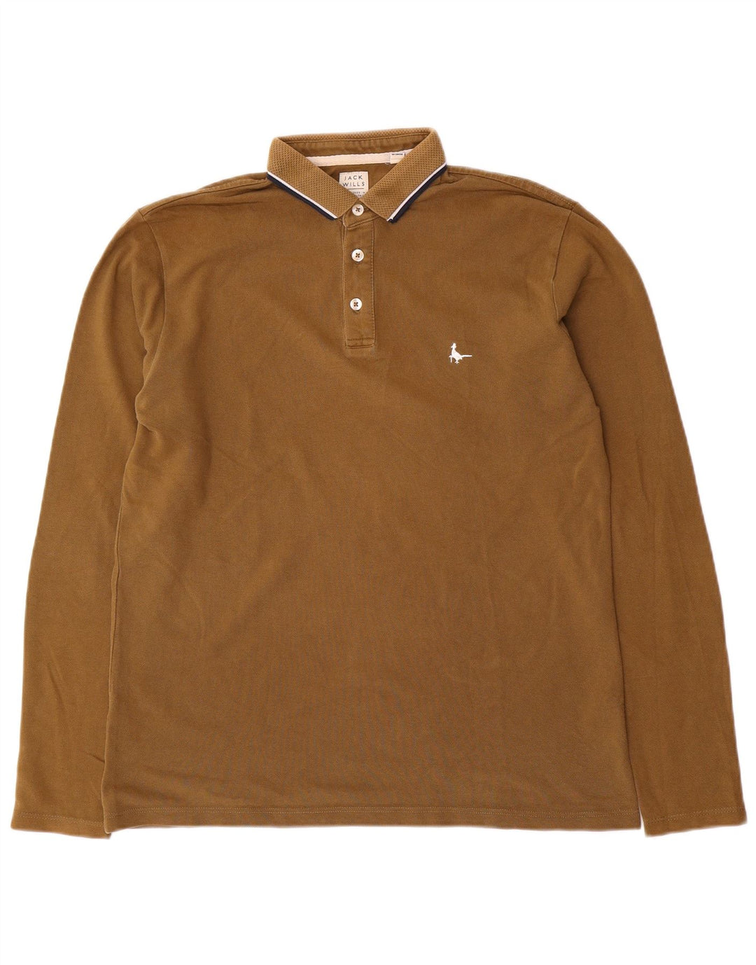 Jack Wills Mens Long Sleeve Polo Shirt Small Khaki Cotton