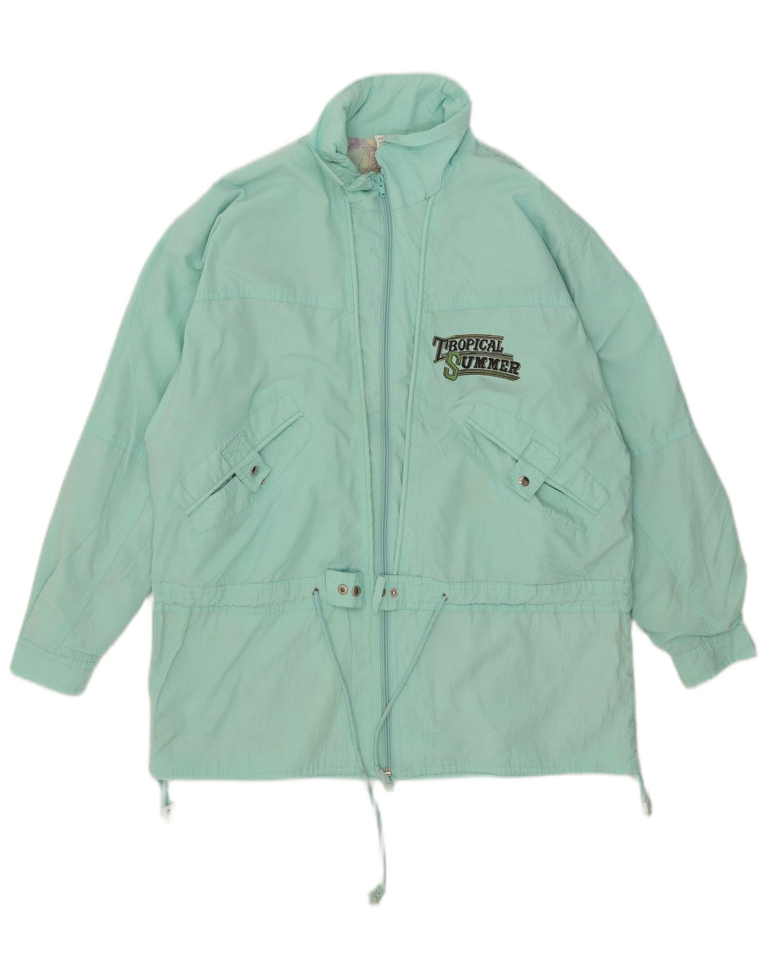 Vintage Womens Graphic Windbreaker Jacket UK 16 Large Turquoise Polyester
