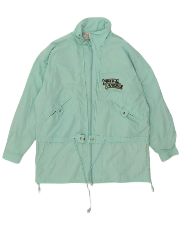 Vintage Womens Graphic Windbreaker Jacket UK 16 Large Turquoise Polyester