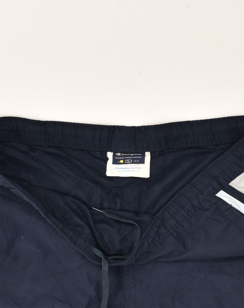 CHAMPION Mens Graphic Sport Shorts Large Navy Blue Polyester | Vintage Champion | Thrift | Second-Hand Champion | Used Clothing | Messina Hembry 