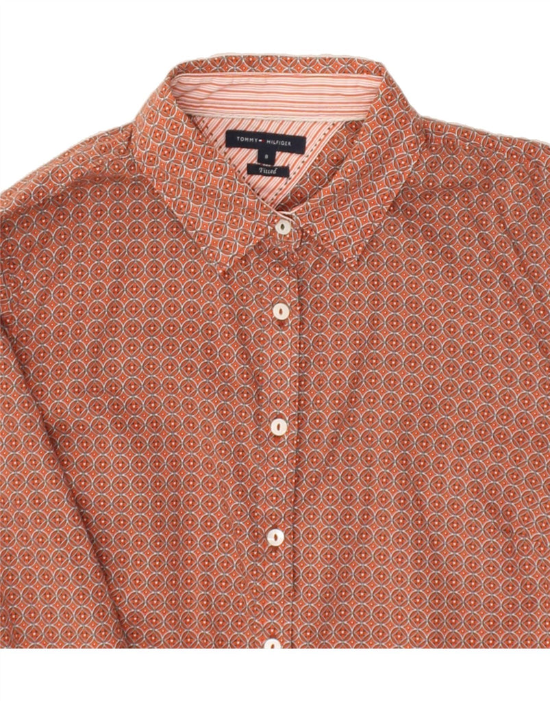 TOMMY HILFIGER Womens Fitted Shirt US 8 Medium Brown Geometric Cotton | Vintage Tommy Hilfiger | Thrift | Second-Hand Tommy Hilfiger | Used Clothing | Messina Hembry 