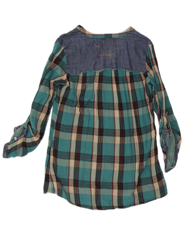 Desigual Womens Long Sleeve Blouse Top UK 16 Large Turquoise Check