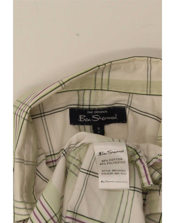 Ben Sherman Mens Short Sleeve Shirt Large Green Check Cotton