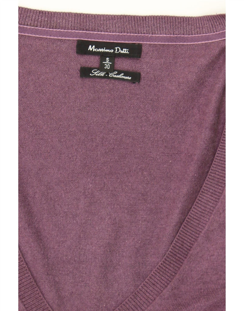 MASSIMO DUTTI Womens V-Neck Jumper Sweater UK 8 Small Purple Silk Vintage Massimo Dutti and Second-Hand Massimo Dutti from Messina Hembry 