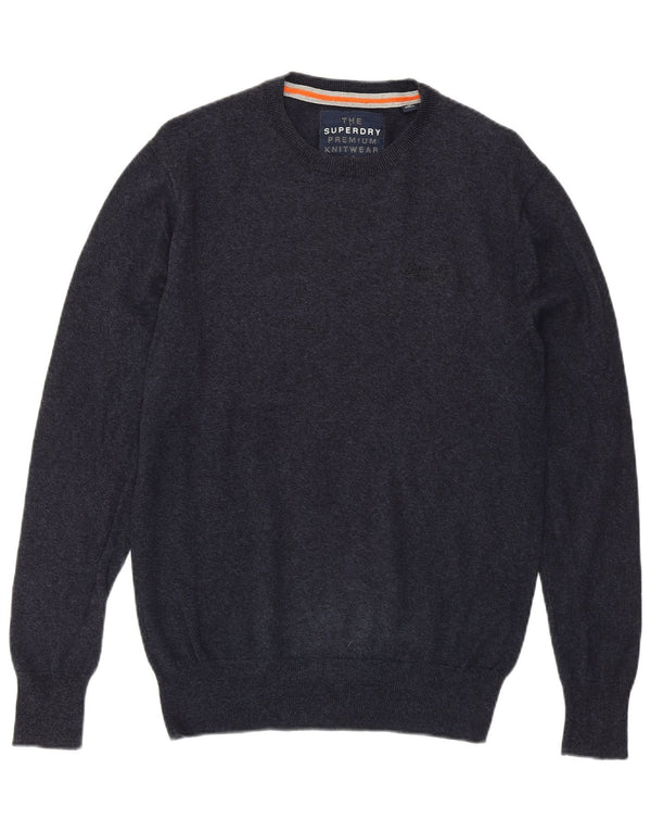 SUPERDRY Mens Crew Neck Jumper Sweater Medium Navy Blue Cotton