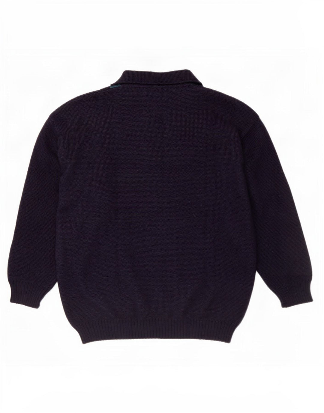Vintage Mens Polo Neck Jumper Sweater Large Navy Blue Argyle/Diamond
