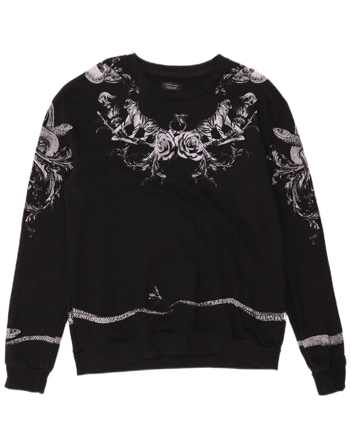 Zara Mens Graphic Sweatshirt Jumper XL Black Cotton