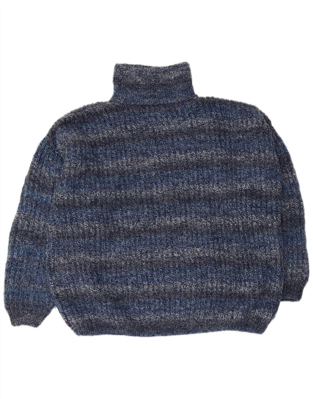 Vintage Mens Loose Fit Roll Neck Jumper Sweater Medium Blue Striped