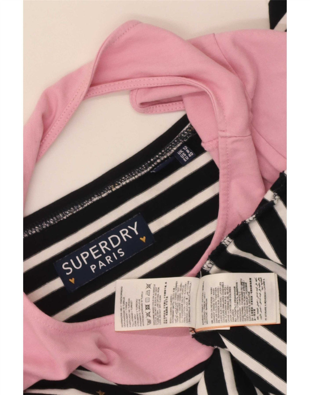 Superdry Womens Top Long Sleeve UK 12 Medium Navy Blue Striped Cotton