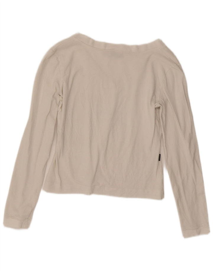 Moschino Womens Crop Graphic Top Long Sleeve UK 14 Medium White Cotton
