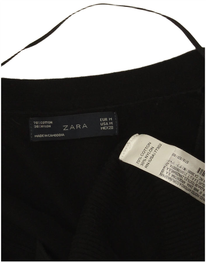 Zara Womens Longline Cardigan Sweater UK 12 Medium Black Cotton
