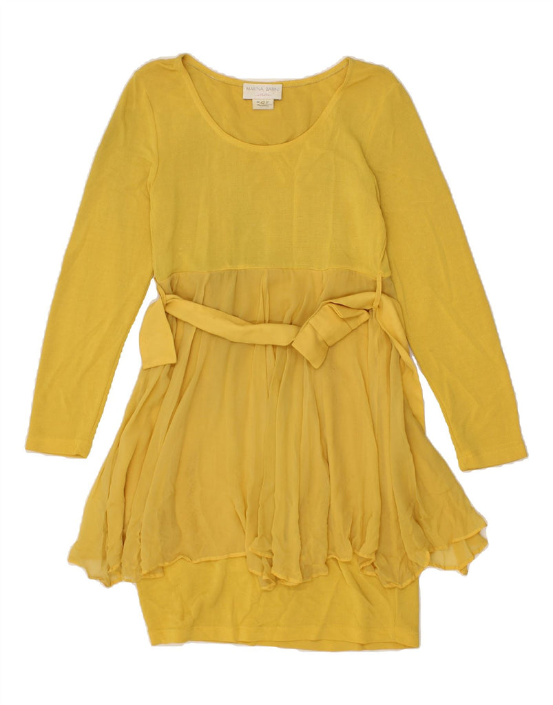 MARINA BABINI Womens Long Sleeve Peplum Dress IT 42 Medium Yellow Viscose Vintage Marina Babini and Second-Hand Marina Babini from Messina Hembry 