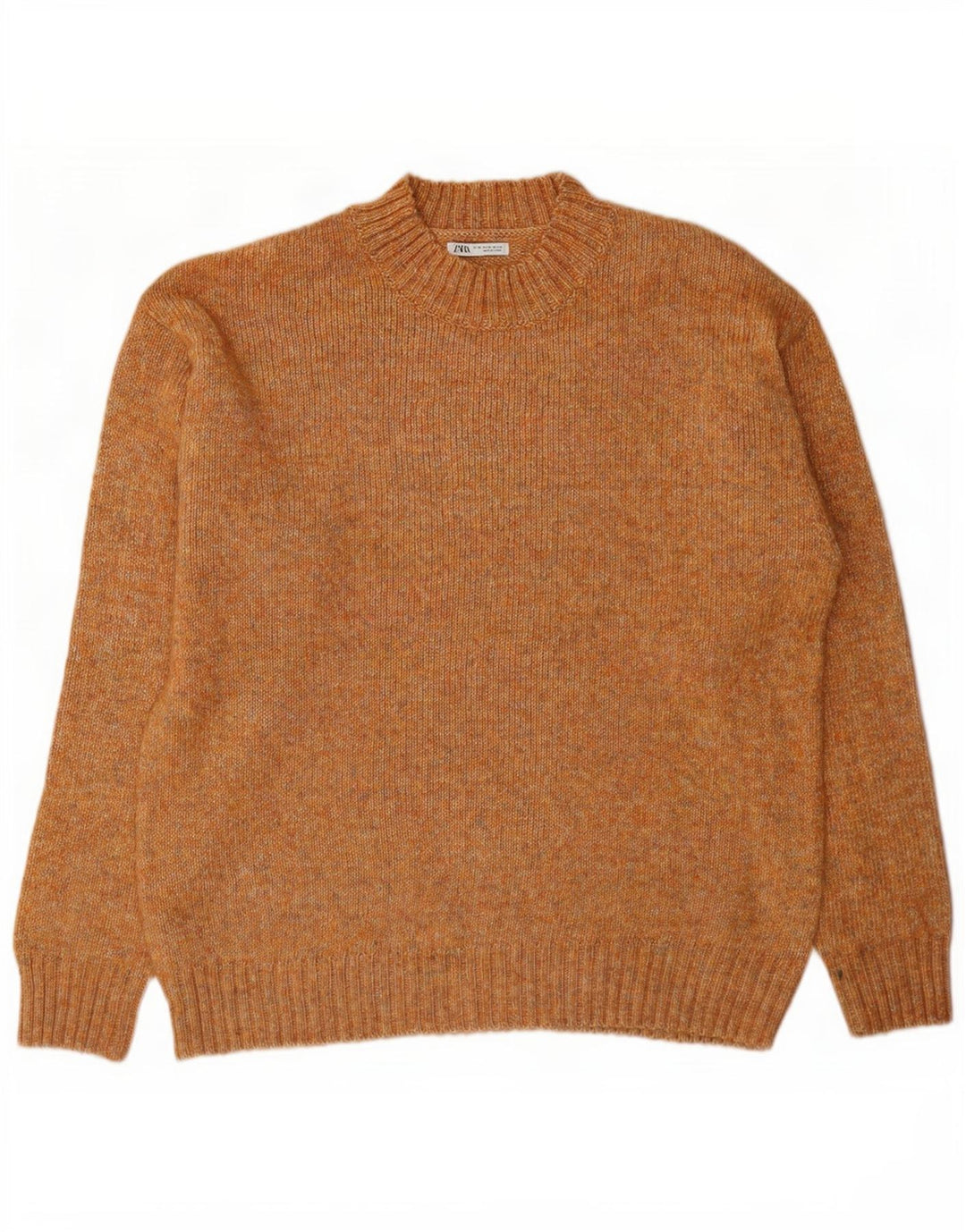Zara Mens Crew Neck Jumper Sweater XL Brown Flecked