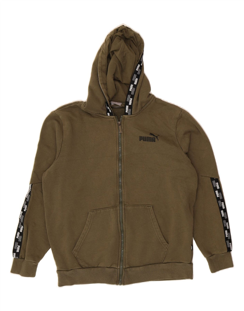 PUMA Womens Graphic Zip Hoodie Sweater UK 14 Medium Khaki Cotton Vintage Puma and Second-Hand Puma from Messina Hembry 