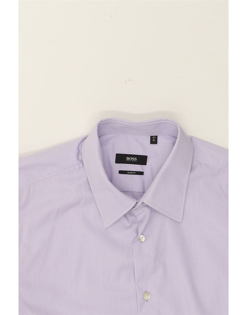 HUGO BOSS Mens Slim Fit Shirt Size 16 41 Large Purple Cotton | Vintage Hugo Boss | Thrift | Second-Hand Hugo Boss | Used Clothing | Messina Hembry 