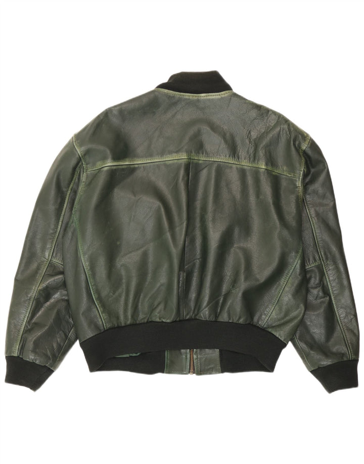 Conbipel Mens Bomber Leather Jacket UK 40 Large Green Leather